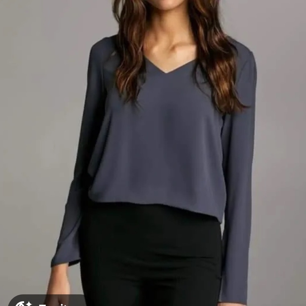 Babaton Black V-Neck Long Sleeve Blouse - Lightweight Silk-Like Top